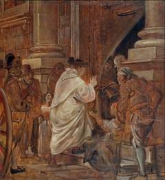 Cardinal blessing beggars at the church doors by Wilhelm Marstrand