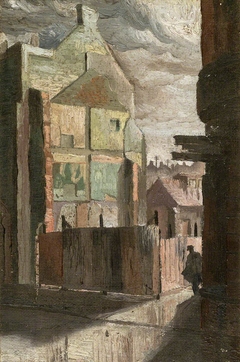 Cleared Site with Hoarding and a Figure by Anonymous