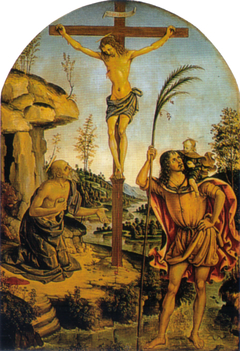 Crucifixion between Sts. Jerome and Christopher by Pinturicchio