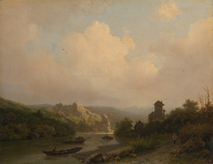 Een rivier in bergachtig landschap by Barend Cornelis Koekkoek