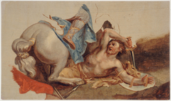 Étude de cheval et de cavalier tombé, d'après Le Brun by Paul-Jacques-Aimé Baudry