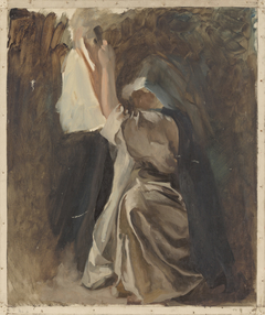 Figure study of nun, for The Infancy of Galahad, in The Quest and Achievement of the Holy Grail, Book Delivery Room, Boston Public Library by Edwin Austin Abbey