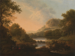 Figures with a Donkey and Dog Crossing a Weir by James Lambert