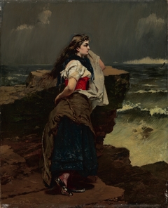 Fisher girl by the sea by Frank Buchser