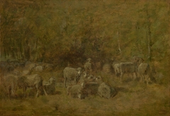 Flock of sheep in the woods by Constant Troyon