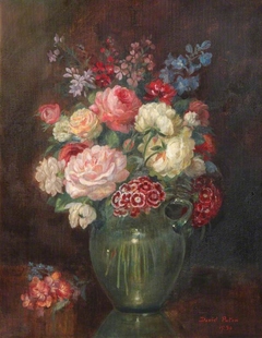 Flowers in Green Glass Jug on a Table by David Paton