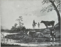 Four Cows by a River with Herdsmen and a Horseman by Aelbert Cuyp