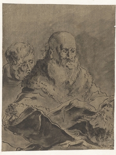 Gebaarde man in bontmantel met twee opengeslagen boeken by Leonaert Bramer