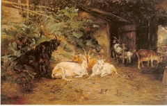 Goats at the stable by Friedrich Eckenfelder