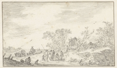 Groep figuren langs een weg by Jan van Goyen