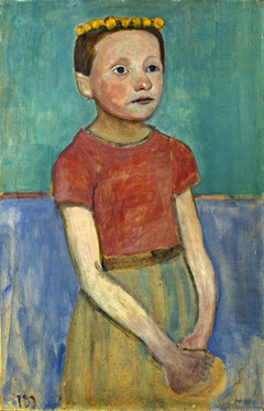 Half figure of a girl with a yellow wreath in her hair by Paula Modersohn-Becker