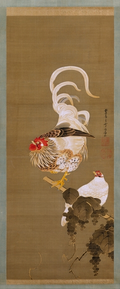 Hen and Rooster with Grapevine by Itō Jakuchū