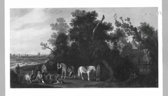 hunting party near a castle by Esaias van de Velde