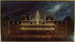 Illumination de l'Hôtel de Ville pour la fête du roi, le 1er mai 1847 by Auguste Roux