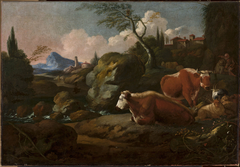 Italian landscape with cows by Johann Heinrich Roos