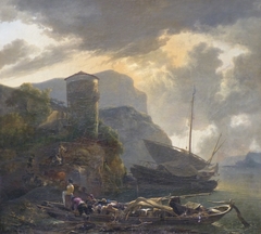 Italianate landscape with boats by Adam Pynacker