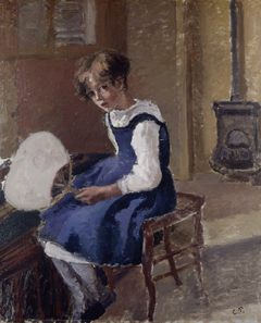 Jeanne Pissarro Called Minette Holding a Fan by Camille Pissarro