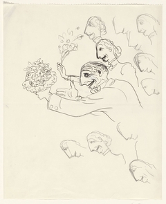 Karikatuur van Leo Gestel en zijn vrouw (?) met bloemen in de hand by Leo Gestel