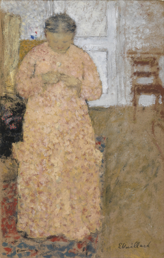 Knitting Woman in Pink Dress by Édouard Vuillard