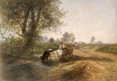 Kuhgespann in der Tränke by Friedrich Eckenfelder