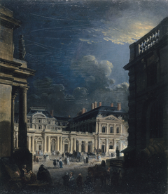 La Place du Palais-Royal, au clair de lune by Pierre-Antoine Demachy