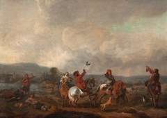 Landscape with falconers by Philips Wouwerman