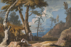 Landscape with two Praying Monks by Marco Ricci