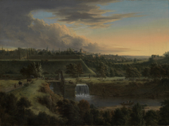 Landschaft mit einer befestigten Stadt by Johann Christian Vollerdt