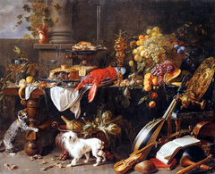 Large Still-life with Dog and Cat by Adriaen van Utrecht