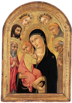 Madonna and Child with Saints Jerome, Bernardino, John the Baptist, and Anthony of Padua and Two Angels by Sano di Pietro