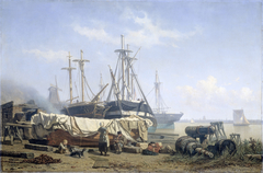 Midday break at a Shipyard on the Maas by Johan Conrad Greive