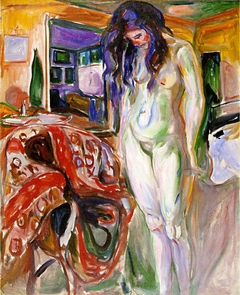 Naked model by the wicker chair by Edvard Munch