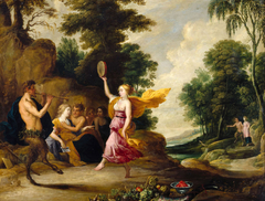 Pan plays the flute before nymphs and satyrs by David Teniers the Elder