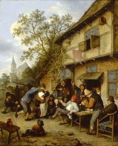 Peasants Carousing Outside of an Inn by Adriaen van Ostade