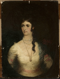 Portrait of a woman in a white dress by Wandalin Strzałecki