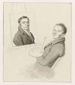 Portret van Christiaen Andriessen die een portret van Izaäk Riewert Schmidt schildert by Hendrik Willem Caspari