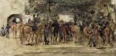 Rustende cavalerie op een plein by George Hendrik Breitner