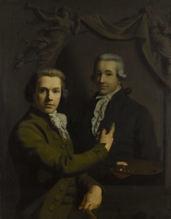 Self Portrait Pointing to the Portrait of his deceased Colleague Dirk Jacobs Ploegsma by Willem Bartel van der Kooi