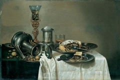 Still Life with Goblet holder, Jan Steen kan and Pie by Cornelis Mahu