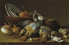 Still Life with Partridges, Onions, Garlic and Vessels by Luis Egidio Meléndez