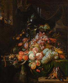 Still Life With Plums, Peaches, Apricots, Grapes And A Melon by Abraham Mignon