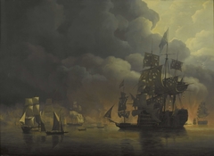 The Anglo-Dutch Fleet under Lord Exmouth and Vice Admiral Jonkheer Theodorus Frederik van Capellen putting out the Algerian Strongholds, 27 August 1816 by Nicolaas Baur