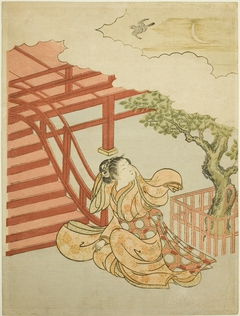 The Call of the Cuckoo from above the Clouds (parody of Minamoto no Yorimasa) by Suzuki Harunobu