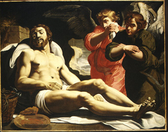 The Dead Christ in the Tomb with Two Angels by Abraham Janssens