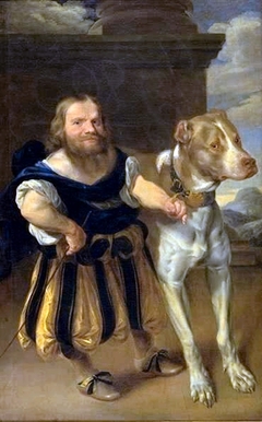 The Elector of Saxony's Italian Dwarf, Giachomo Favorchi with Princess Magdalene Sibylle's Dog, Raro by Abraham Wuchters