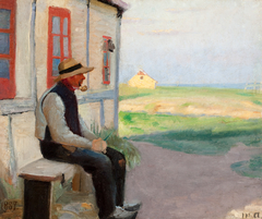 The fisherman Niels Gaihede outside his house in Skagen Østerby. by Michael Peter Ancher