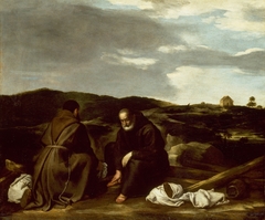 Two Monks in a Landscape by Italian or Spanish