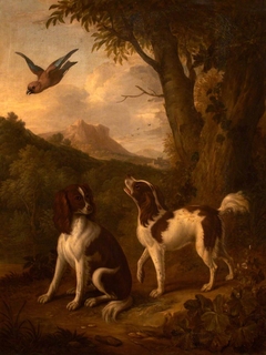 Two Spaniels and Jay in a Landscape by Jan van der Vaart