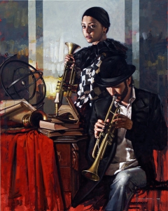 Un musico con su musa de arlequin by Diego Dayer