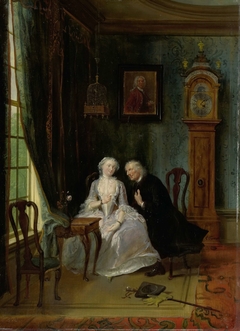 "Unseemly Love, perhaps a scene of the Widower Joost with Lucia, 2nd scene from the play ""De wanhebbelijke liefde"" by CJ van der Lijn " by Cornelis Troost